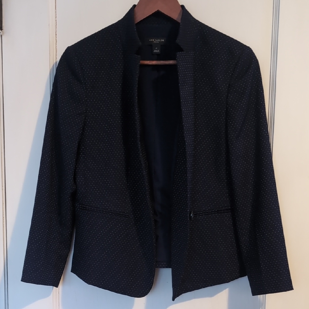 Ann Taylor Dark Blue Women's Blazer with white pin dot pattern